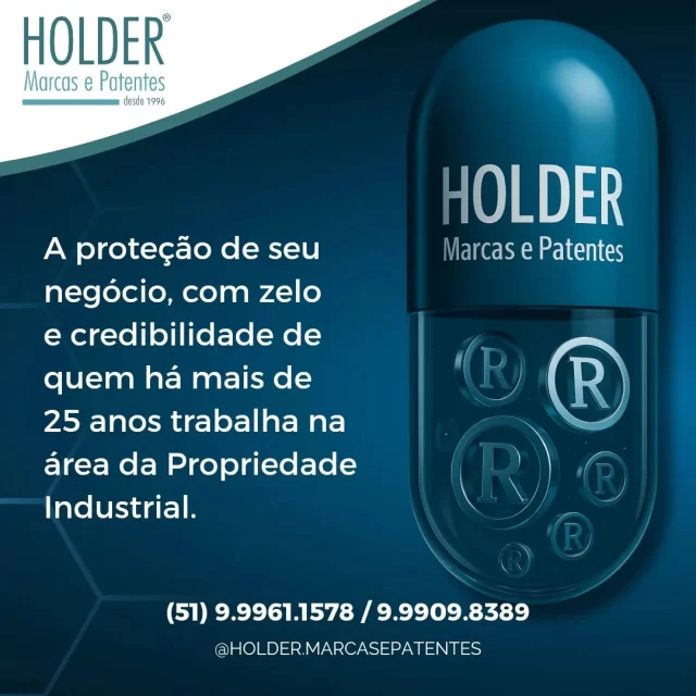 A proteção de seu negócio, com zelo e credibilidade de quem há mais de 25 anos trabalha na área de Propriedade Industrial.

@holder.marcasepatentes
www.holdermarcasepatentes.com.br
(51) 3384.6400 / 99961.1578 / 99909.8389

#holdermarcasepatentes #trademark #marcas #patente #propriedadeintelectual #propriedadeindustrial #marcasepatentes #registresuamarca #registresuacriação #inpi #abapisul #renovacaodecenal #prorrogacaodemarca